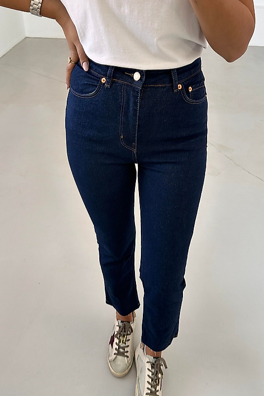 Premium Seri Likralı Kesik Paça Boyfit Jean - Gece Mavisi