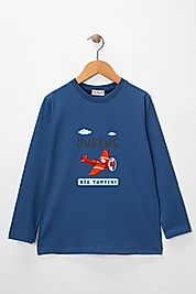 Erkek Çocuk Uzun Kollu Bisiklet Yaka "Hürkuş Biz Yaptık"  Baskılı Tişört Mevsimlik Pamuklu