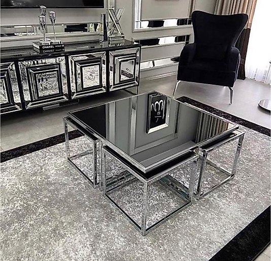 PARLAK KROM KARE 4+1 KOMPLE SİYAH AYNA