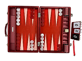 ArtGammon Beech wood Travel Backgammon Set red