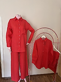 NAR RENGİ HAM KETEN İKİLİ TAKIM