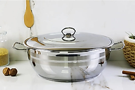 Silver Çelik Tencere 38 cm – 14 cm Derinlik | %100 Paslanmaz Çelik, Geniş Hacimli Mutfak Tenceresi