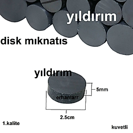 MIKNATIS SİYAH YUVARLAK YASSI DİSK MIKLATIS 25X5 MİNİK DENEY