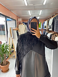 Püküllü Derili Tunik Siyah