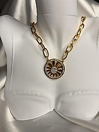 Elegant Sunburst Diamond Necklace Model Çelik Kolye