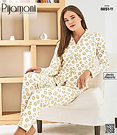 Desenli Düğmeli Pijama Takımı 8851-11