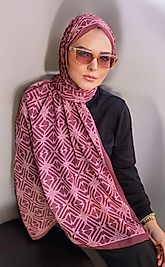 Baryy Digital Baskı Desenli Pamuk Şal Koyu Pembe