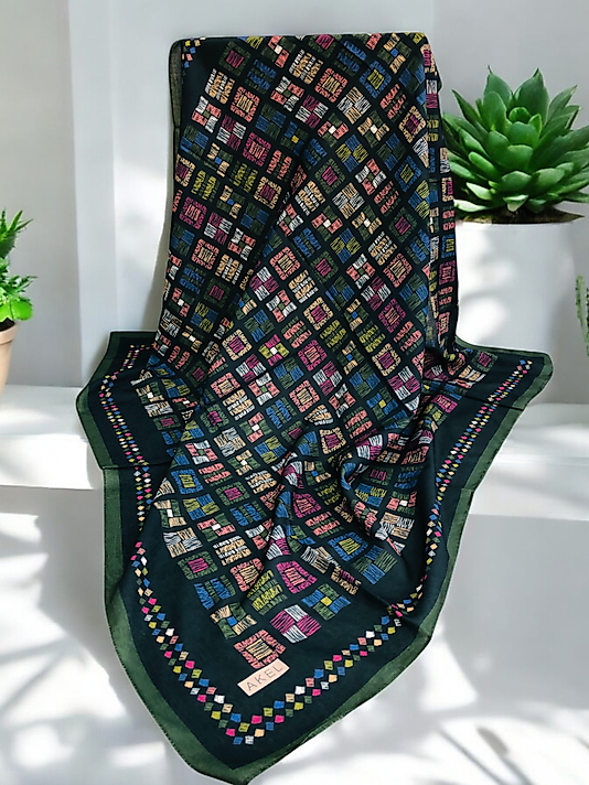 Digital Soft Eşarp Kırçılı Kare Desen