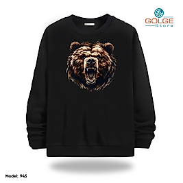 Kızgın Ayı Görselli Bisiklet Yaka Erkek kadın Slimfit Sweatshirt