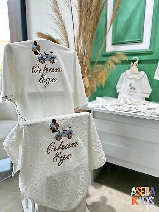 Yenidoğan Set - Bebeğinizin İsmi ve Araba Nakışlı