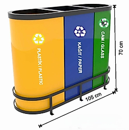 ÜÇLÜ GERİ DÖNÜŞÜM ÇÖP KOVASI BOYALI ( KDV DAHİL )