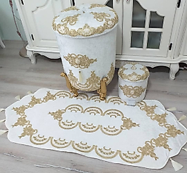 Krem Rengi Gold Detaylı Kirli Sepet Seti