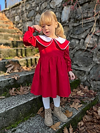 3 - 10 Yaş Arası Poplin Kumaş Vintage Elbise