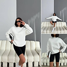 Beyaz Oversize İçi Şardonlu Unisex Sweat