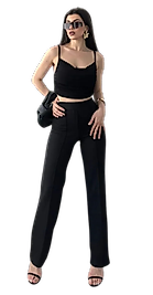 Yüksek Bel  Biyeli Pantolon - SİYAH