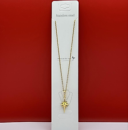 Kuzey yıldızı figürlü çelik kolye gold