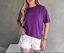 Mor orj baskili basic tisört