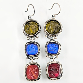 KADERİN ÜÇ ANAHTARI CAM RÖLYEF ANTİK KÜPELER