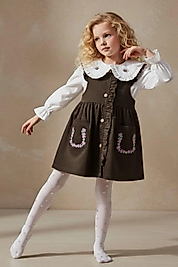 2-8 Yaş Kız Çocuk Nakış Detaylı Gömlekli Elbise