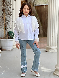 Tül Detaylı Kız Çocuk  Gömlek