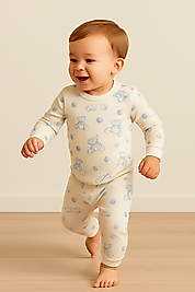 Raporlu Kumaş Desenli Çocuk Pijama Takımı