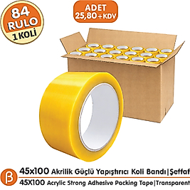 BANTPAZAR 1 KOLİ (84 ADET) 45x100 Şeffaf Koli Bandı Akrilik Güçlü Yapışkan - Ekonomik