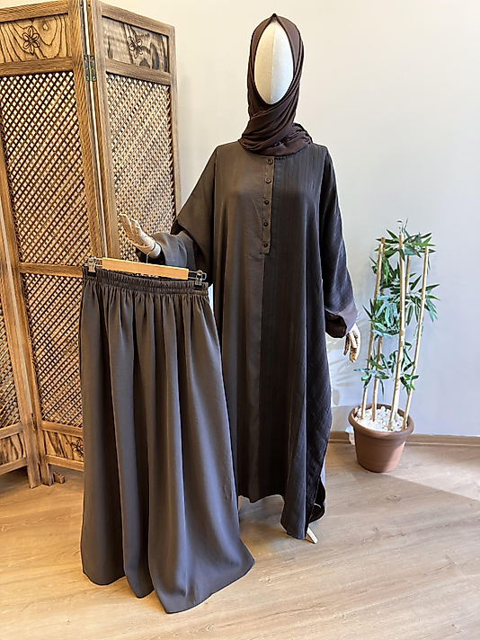 Hesna Cilbab Takım Tensel - Kahve