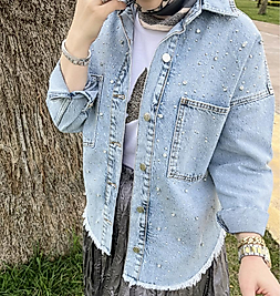 Taş detaylı kot ceket