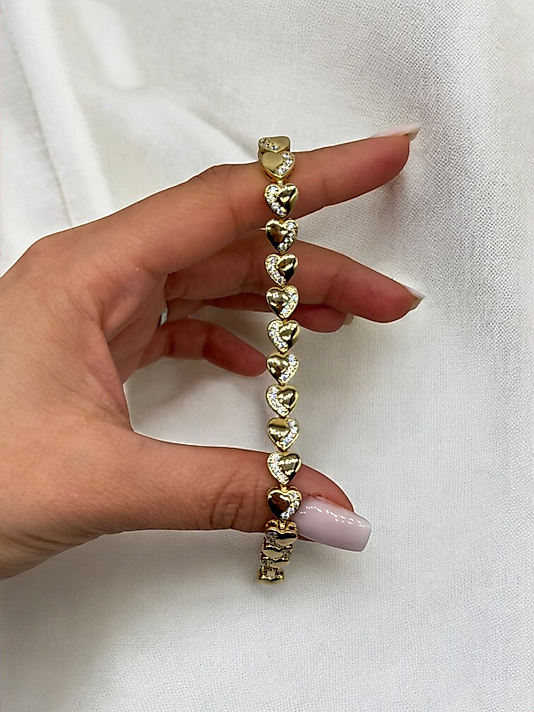XUPING Kalp Motifli Zirkon Taşlı VIP Çelik Bileklik – 14K Altın Renk