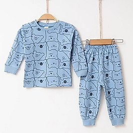 Mevsimlik Pamuklu Kumaş Unisex Çocuk Pijama Takımı Mavi