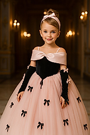 Kız Çocuk Fiyonk Detaylı Tasarım Elbise