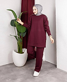 OMUZU TAŞ FERMUAR DETAYLI BORDO TAKIM