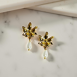 Özel Tasarım İncili Mat Lotus Küpe