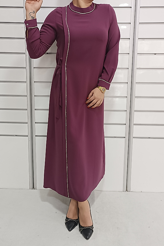 Yanı Taş Detaylı Kalem Elbise -Gül Kurusu