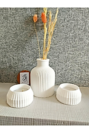 Dekoratif Iskandinav Vazo Tealight Mumluk Set