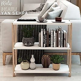 Melis 3 Katlı Ahşap Yan Sehpa / Dekoratif Raf / Çok Amaçlı Kullanım ( Beyaz )