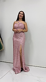 Elegans Taşlı Pudra Abiye 1029