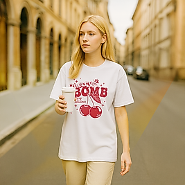 Cherry Bomb - Baskılı Oversize Tişört