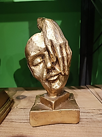 MERCAN MOBİLYA AKSESUAR,ELİ GÖZÜNDE YÜZ Gold, Polyester Dekoratif Maske Biblo, Gold Dekor, Yeni Yıl Hediyesi 20 cm