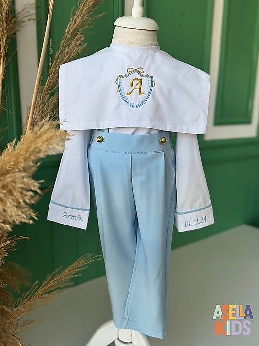 Erkek Çocuk Bebe Mavi Salopet Takım