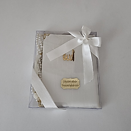 Beyaz Kurdeleli İpek Set