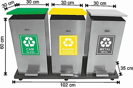 ÜÇ BÖLMELİ KARE Pedallı GERİ DÖNÜŞÜM SETİ 108 LT ( KDV DAHİL )