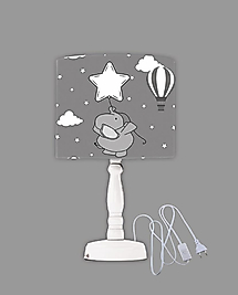 Minibabyrooms Beyaz Yıldızlı Fil Desenli Ahşap Oyma Ayak Abajur