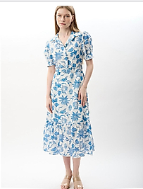 DIAGONAL MAVİ DESENLİ ELBİSE