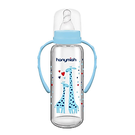 HANYMISH CAM KULPLU BİBERON 240 ML ( MAVİ ) 0-6 AY