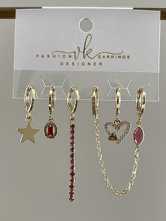 Gold 6’lı Pembe Taşlı Küpe( ÇELİK DEĞİLDİR)