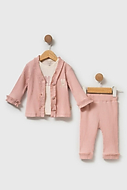 Tavşan Baskılı 3’lü Kız Bebek Takımı Pembe | 0-12 Ay