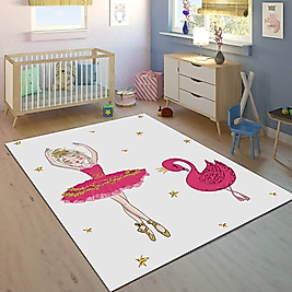 Minibabyrooms Pembe Balerin Kız ve Kuğu Temalı 8 mm Kalınlıkta Çocuk Halısı