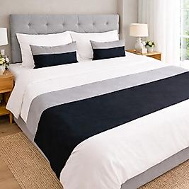 Çift Kişilik Yatak Runner Seti Biyeli Gri/Siyah