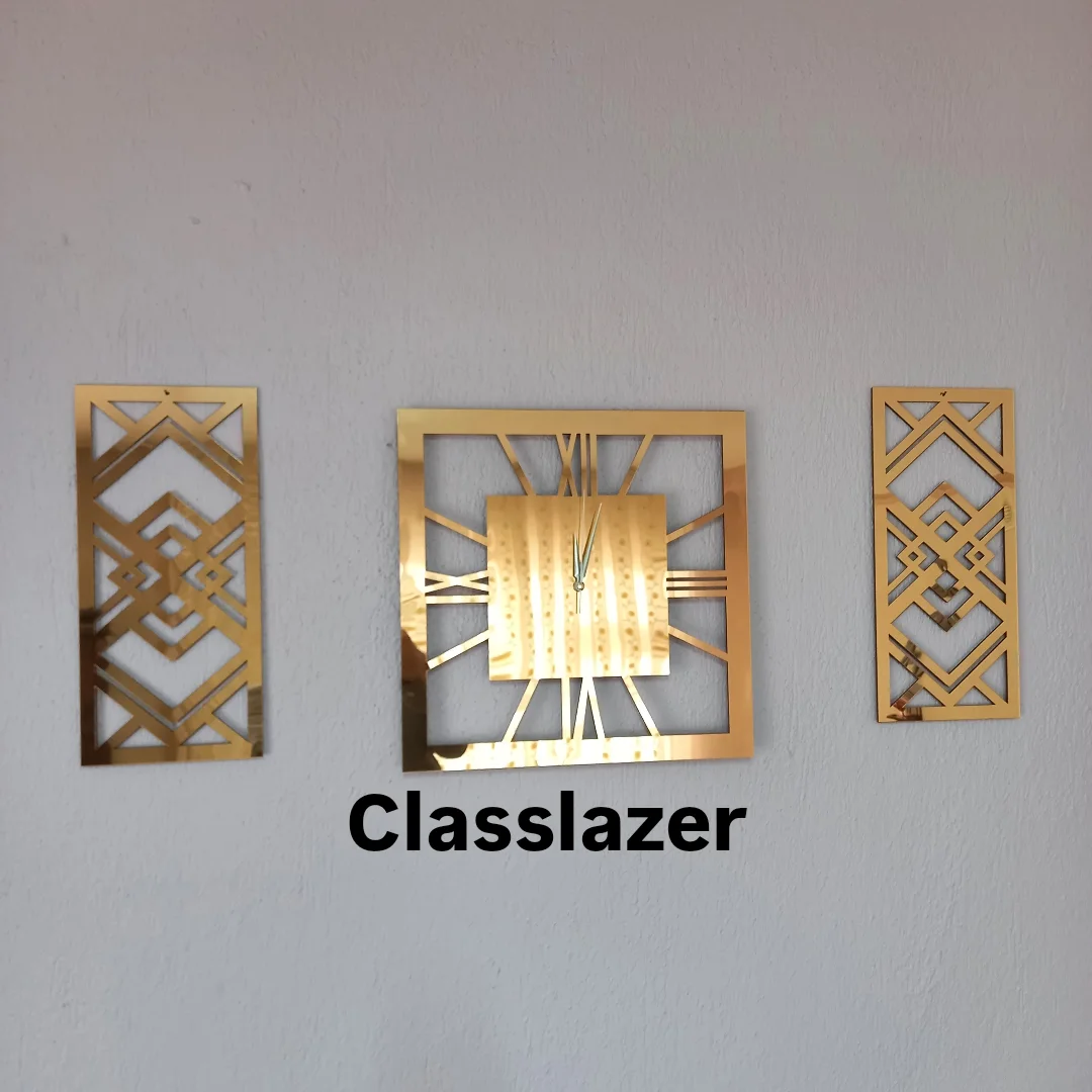 Aynalı Pleksi Duvar Saati 3 lü set Tablo